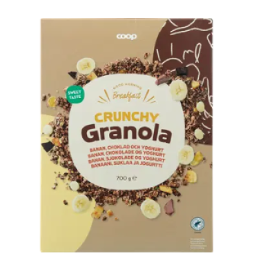 Поджаренные мюсли Гранола Coop 700г банан, шоколад и йогурт