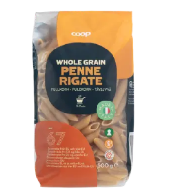 Макаронные изделия из цельного зерна Coop Taysjyva Penne Rigate 500г