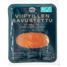 Ломтики лосося холодного копчения Herkku Viipyillen kylmäsavustetut lohiviipaleet 120 г Ломтики лосося холодного копчения Herkku Viipyillen kylmäsavustetut lohiviipaleet 120 г
