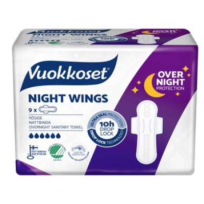 Прокладки ночные с крылашками Vuokkoset Night Wings Yoside 9шт