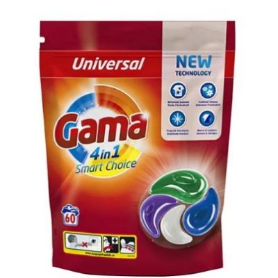 Гелевые капсулы для стирки белья Gama 4in1 60шт универсальные